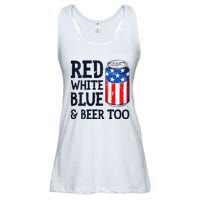 Red White Blue And Beer Too 4th Of July Drinking Ladies Essential Flowy Tank