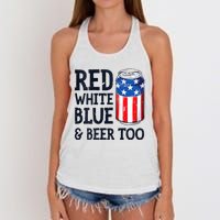 Red White Blue And Beer Too 4th Of July Drinking Women's Knotted Racerback Tank