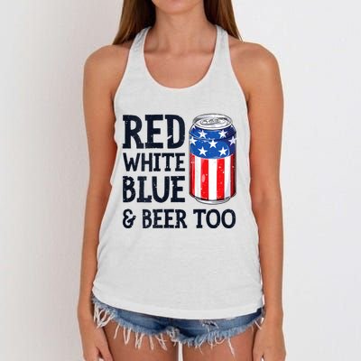 Red White Blue And Beer Too 4th Of July Drinking Women's Knotted Racerback Tank