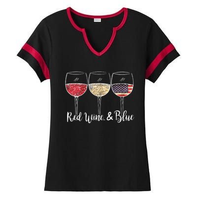 Red Wine Blue 4th Of July Wine Red White Blue Wine Glasses Ladies Halftime Notch Neck Tee