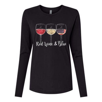 Red Wine Blue 4th Of July Wine Red White Blue Wine Glasses Womens Cotton Relaxed Long Sleeve T-Shirt