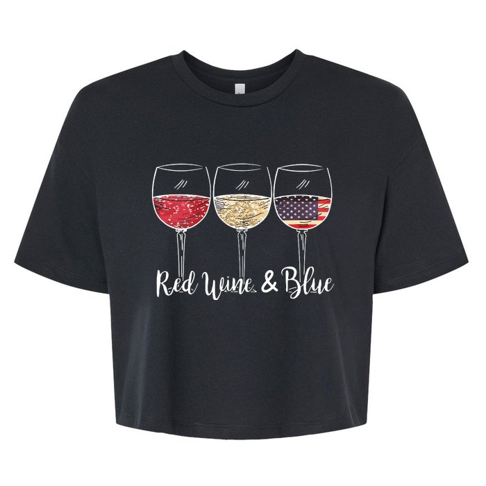 Red Wine Blue 4th Of July Wine Red White Blue Wine Glasses Bella+Canvas Jersey Crop Tee