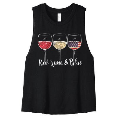 Red Wine Blue 4th Of July Wine Red White Blue Wine Glasses Women's Racerback Cropped Tank