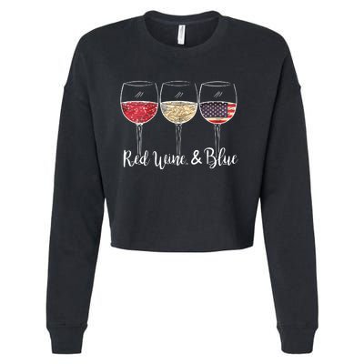 Red Wine Blue 4th Of July Wine Red White Blue Wine Glasses Cropped Pullover Crew