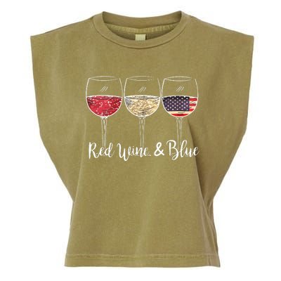 Red Wine Blue 4th Of July Wine Red White Blue Wine Glasses Garment-Dyed Women's Muscle Tee