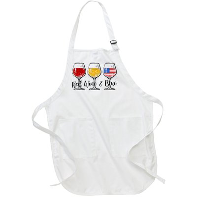 Red Wine & Blue 4th Of July Red White Blue Wine Glasses Full-Length Apron With Pockets