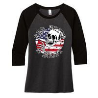 Red White & Boozy Skull Summer Funny Drinking 4th Of July Women's Tri-Blend 3/4-Sleeve Raglan Shirt