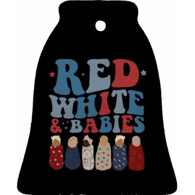 Red White Babies NICU Nurse 4th Of July Neonatal Nursing Ceramic Bell Ornament