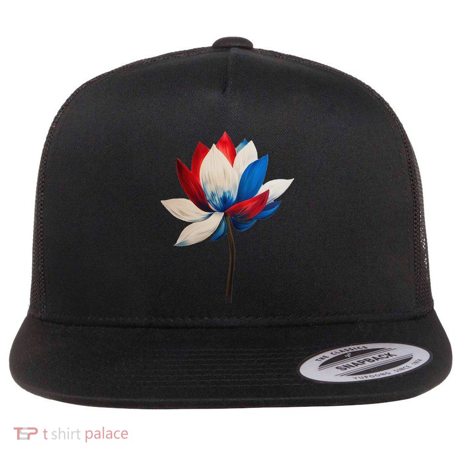 Red White Blue Lotus Symbol IM With Her Kamala Watercolor Gift Flat Bill Trucker Hat