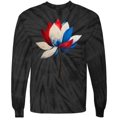 Red White Blue Lotus Symbol IM With Her Kamala Watercolor Gift Tie-Dye Long Sleeve Shirt