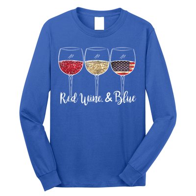 Red Wine & Blue 4th Of July Wine Red White Blue Wine Glasses Long Sleeve Shirt