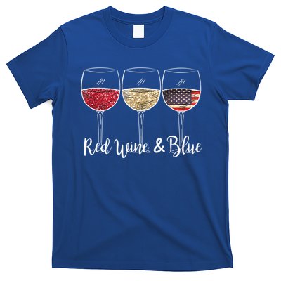 Red Wine & Blue 4th Of July Wine Red White Blue Wine Glasses T-Shirt