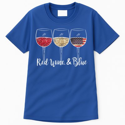 Red Wine & Blue 4th Of July Wine Red White Blue Wine Glasses Tall T-Shirt