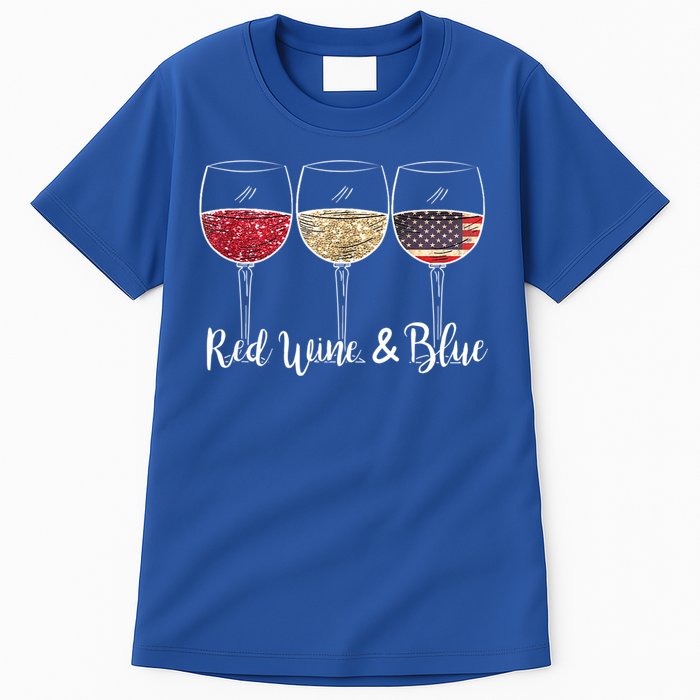 Red Wine & Blue 4th Of July Wine Red White Blue Wine Glasses Tall T-Shirt