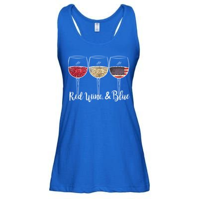Red Wine & Blue 4th Of July Wine Red White Blue Wine Glasses Ladies Essential Flowy Tank