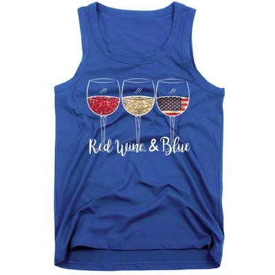 Red Wine & Blue 4th Of July Wine Red White Blue Wine Glasses Tank Top