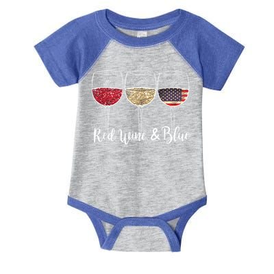 Red Wine & Blue 4th Of July Wine Red White Blue Wine Glasses Infant Baby Jersey Bodysuit