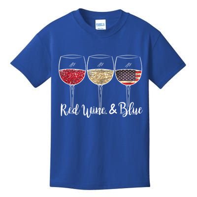 Red Wine & Blue 4th Of July Wine Red White Blue Wine Glasses Kids T-Shirt