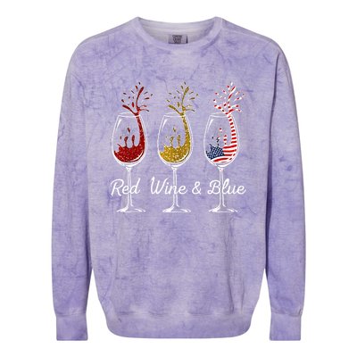 Red Wine & Blue 4th Of July Wine Red White Blue Wine Glasses Colorblast Crewneck Sweatshirt