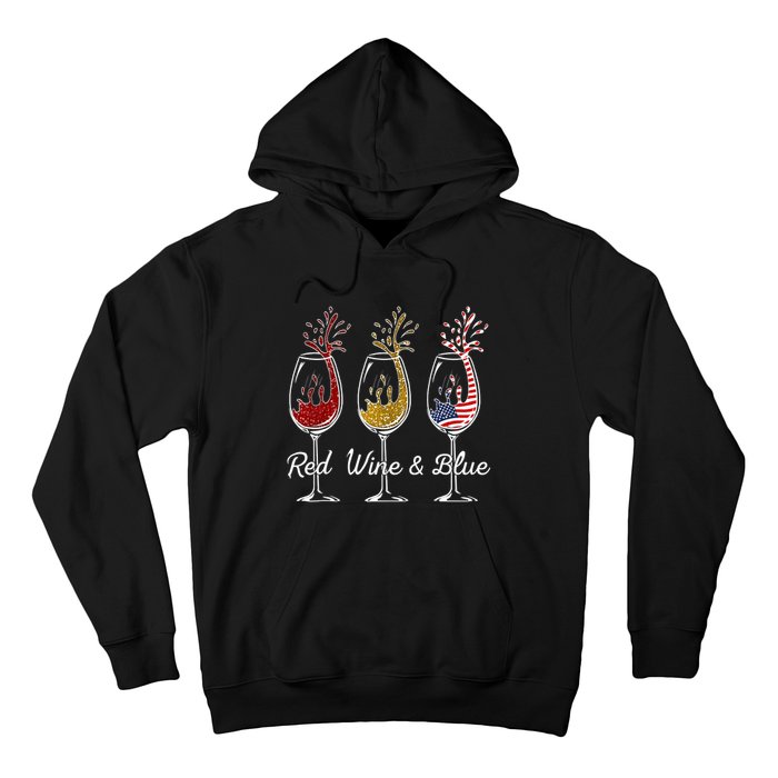 Red Wine & Blue 4th Of July Wine Red White Blue Wine Glasses Hoodie