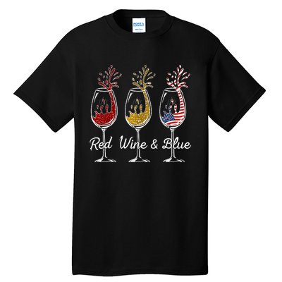 Red Wine & Blue 4th Of July Wine Red White Blue Wine Glasses Tall T-Shirt