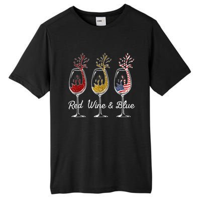 Red Wine & Blue 4th Of July Wine Red White Blue Wine Glasses Tall Fusion ChromaSoft Performance T-Shirt