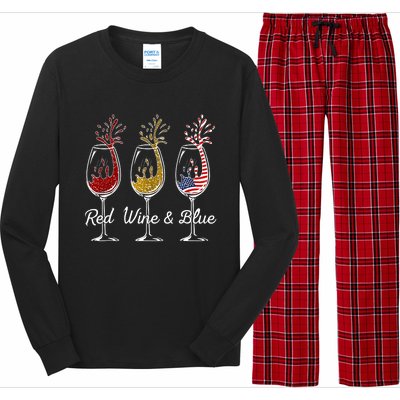 Red Wine & Blue 4th Of July Wine Red White Blue Wine Glasses Long Sleeve Pajama Set