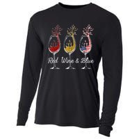 Red Wine & Blue 4th Of July Wine Red White Blue Wine Glasses Cooling Performance Long Sleeve Crew