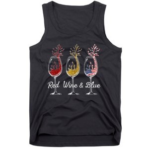 Red Wine & Blue 4th Of July Wine Red White Blue Wine Glasses Tank Top