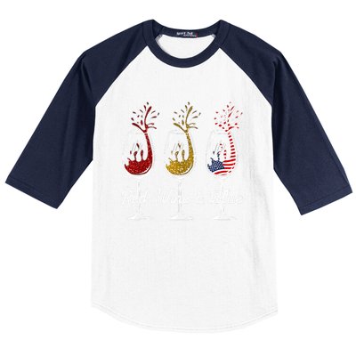 Red Wine & Blue 4th Of July Wine Red White Blue Wine Glasses Baseball Sleeve Shirt