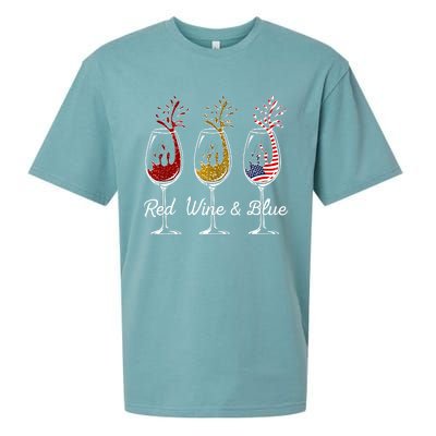 Red Wine & Blue 4th Of July Wine Red White Blue Wine Glasses Sueded Cloud Jersey T-Shirt