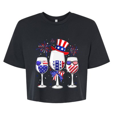 Red White Blue Wine Glasses American Flag Happy 4th Of July Bella+Canvas Jersey Crop Tee