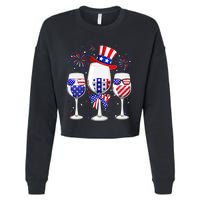 Red White Blue Wine Glasses American Flag Happy 4th Of July Cropped Pullover Crew