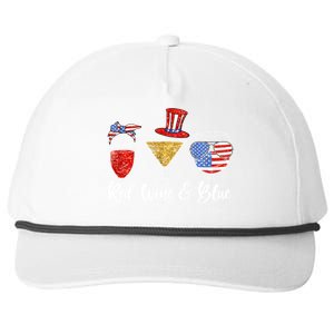 Red White Blue Wine Glasses American Flag Happy 4th Of July Snapback Five-Panel Rope Hat