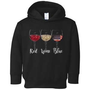 Red Wine Blue Wine Glasses USA Flag 4th of July Patriotic Toddler Hoodie