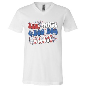 Red White Boo Boo Crew 4th July V-Neck T-Shirt