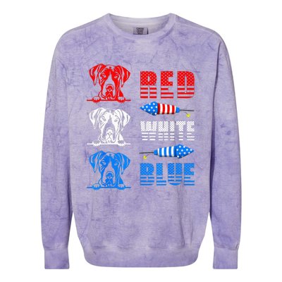 Red White Blue Three Cute Great Dane 4th July American Flag Colorblast Crewneck Sweatshirt