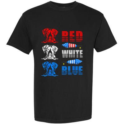 Red White Blue Three Cute Great Dane 4th July American Flag Garment-Dyed Heavyweight T-Shirt