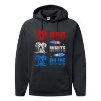 Red White Blue Three Cute Great Dane 4th July American Flag Performance Fleece Hoodie