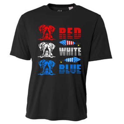 Red White Blue Three Cute Great Dane 4th July American Flag Cooling Performance Crew T-Shirt