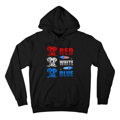 Red White Blue Three Cute Great Dane 4th July American Flag Hoodie