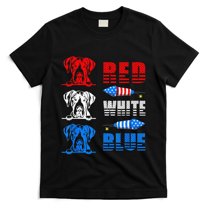 Red White Blue Three Cute Great Dane 4th July American Flag T-Shirt