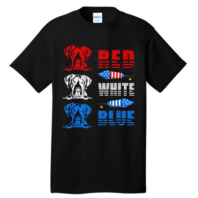 Red White Blue Three Cute Great Dane 4th July American Flag Tall T-Shirt