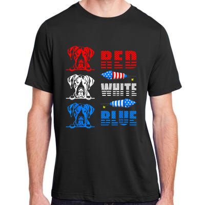 Red White Blue Three Cute Great Dane 4th July American Flag Adult ChromaSoft Performance T-Shirt