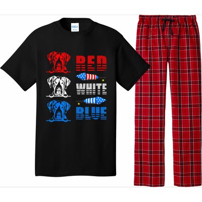 Red White Blue Three Cute Great Dane 4th July American Flag Pajama Set