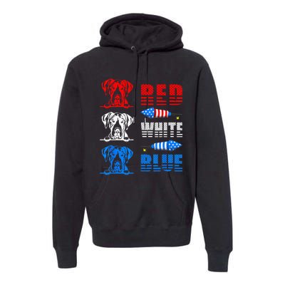 Red White Blue Three Cute Great Dane 4th July American Flag Premium Hoodie