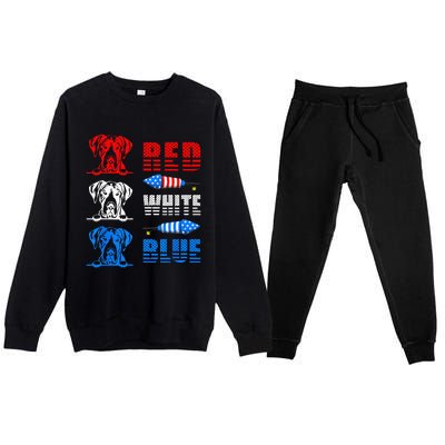 Red White Blue Three Cute Great Dane 4th July American Flag Premium Crewneck Sweatsuit Set