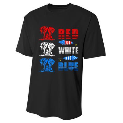 Red White Blue Three Cute Great Dane 4th July American Flag Performance Sprint T-Shirt