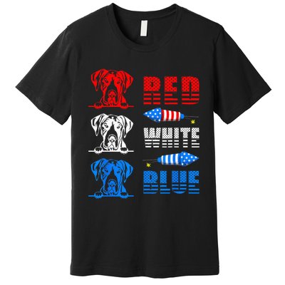 Red White Blue Three Cute Great Dane 4th July American Flag Premium T-Shirt