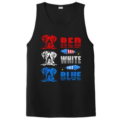 Red White Blue Three Cute Great Dane 4th July American Flag PosiCharge Competitor Tank